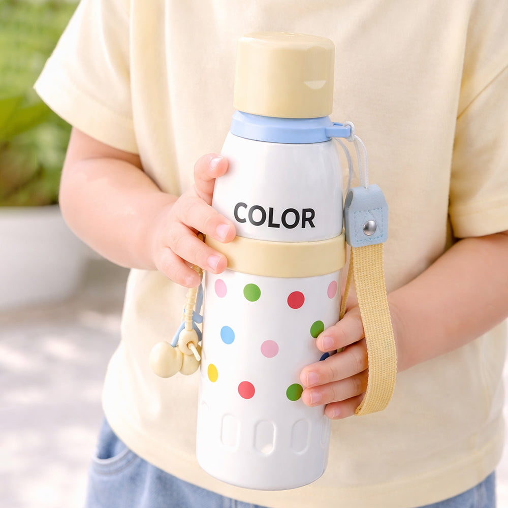 Yellow Polka Dots Stripes Cap Series,  Stainless Steel Kids Water Bottle , 520ml