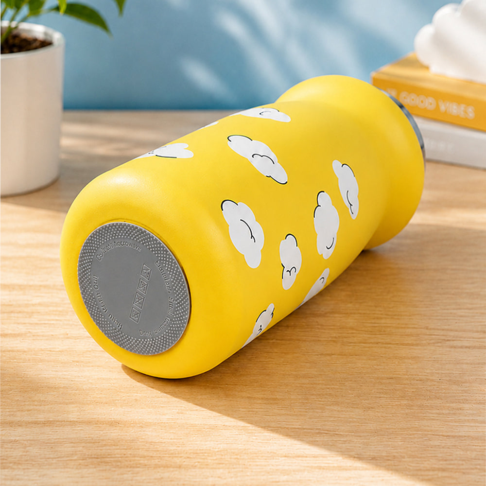 Yellow Blue Clouds Design, Stainless Steel Dual Lid Water Bottle for Kids, 500ml