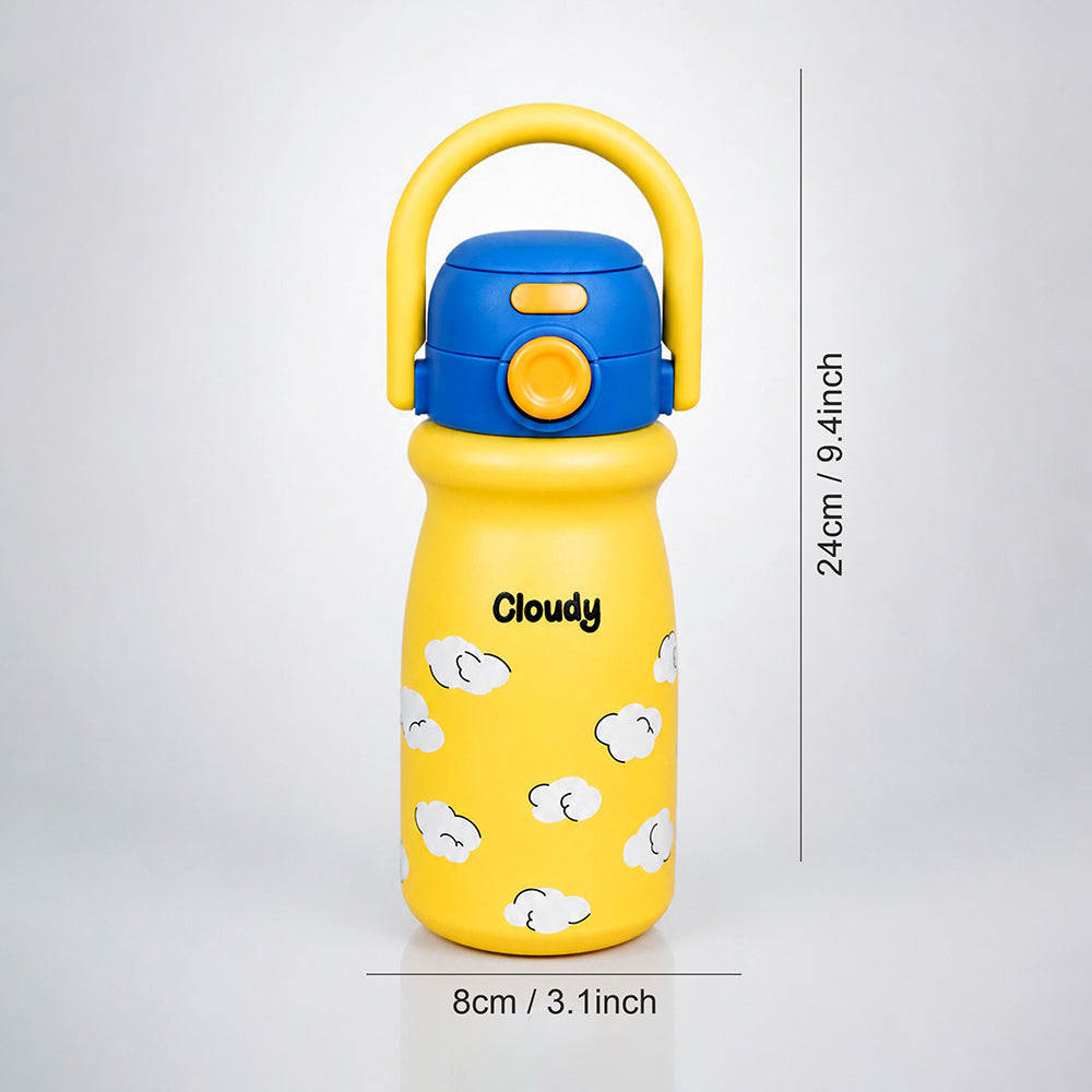 Yellow Blue Clouds Design, Stainless Steel Dual Lid Water Bottle for Kids, 500ml