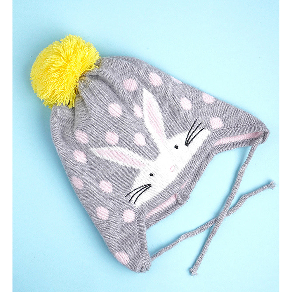 3pcs Grey Bunny Rabbit matching Beanie Winter Cap, Mufflers and Gloves set, 5-10 Years