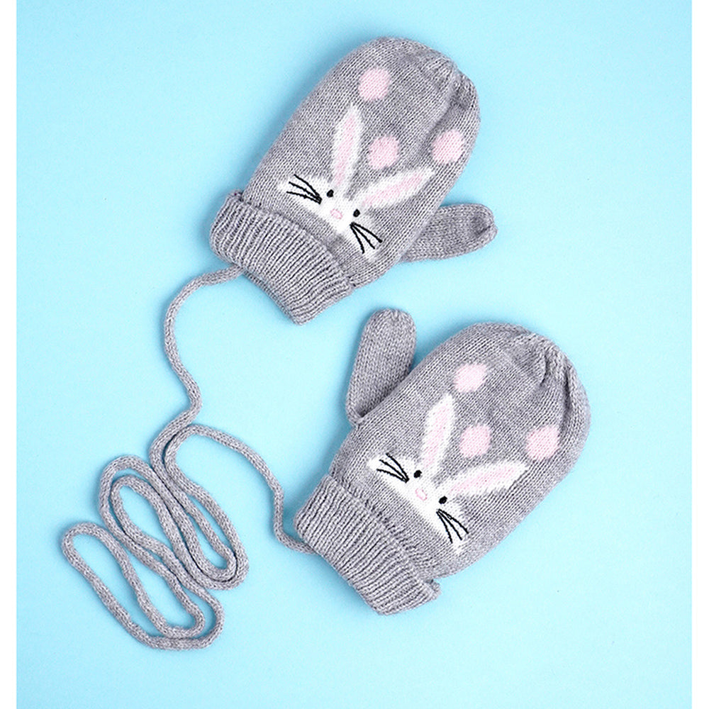 3pcs Grey Bunny Rabbit matching Beanie Winter Cap, Mufflers and Gloves set, 5-10 Years
