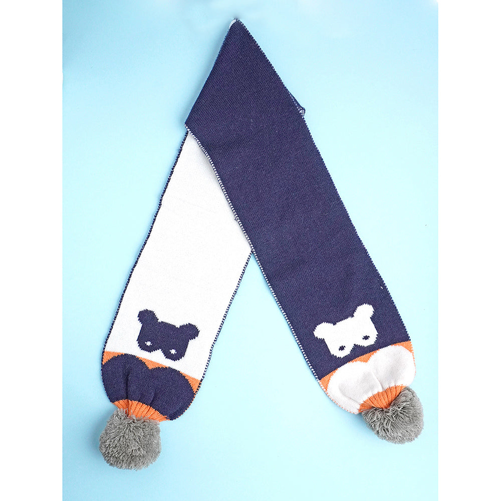 3pcs Navy & Orange Fox matching Beanie Winter Cap, Mufflers and Gloves set, 5-10 Years