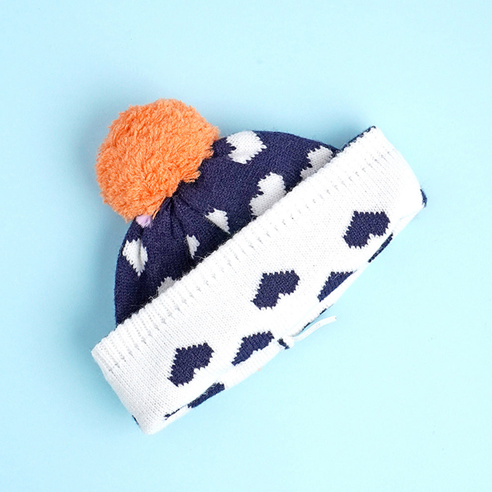3pcs Navy & Orange Fox matching Beanie Winter Cap, Mufflers and Gloves set, 5-10 Years