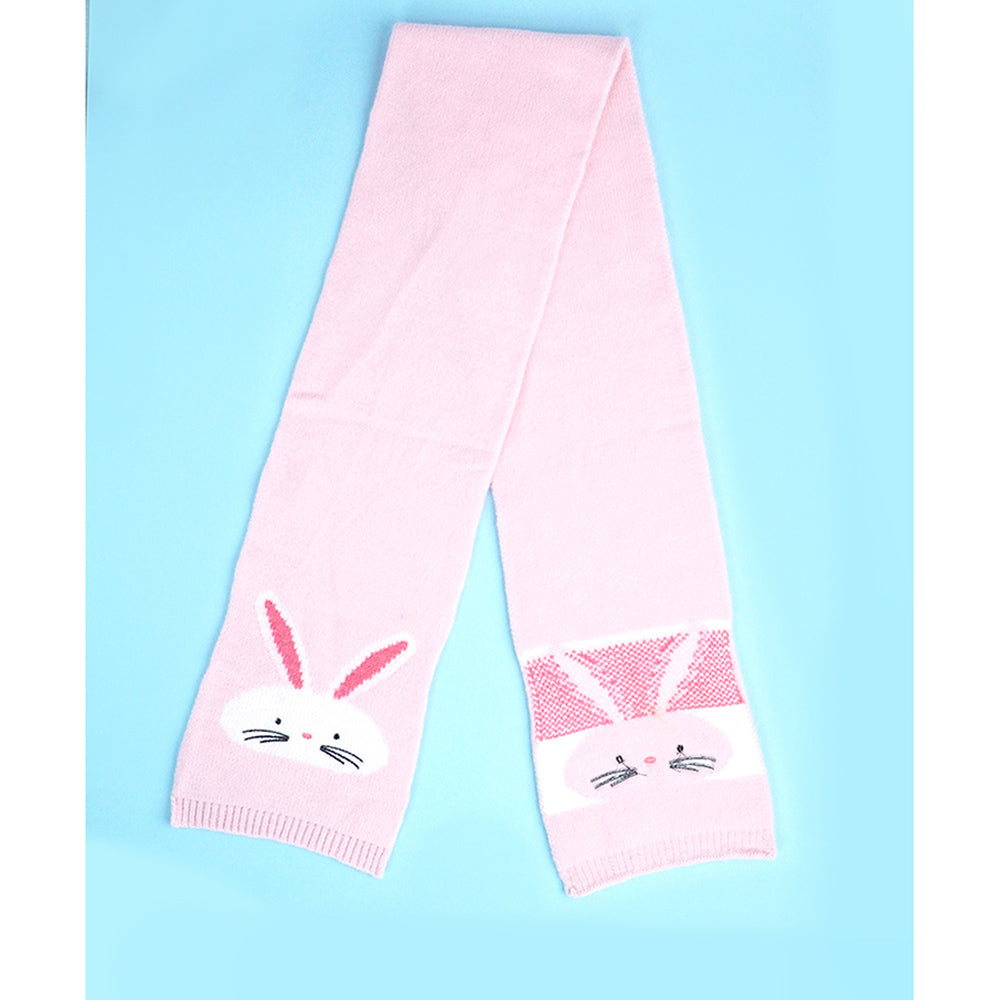 3pcs Pink Bunny Rabbit matching Beanie Winter Cap, Mufflers and Gloves set, 5-10 Years