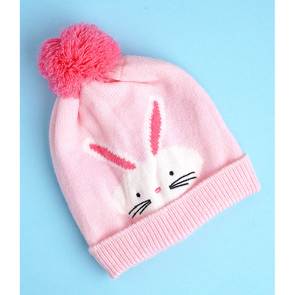 3pcs Pink Bunny Rabbit matching Beanie Winter Cap, Mufflers and Gloves set, 5-10 Years