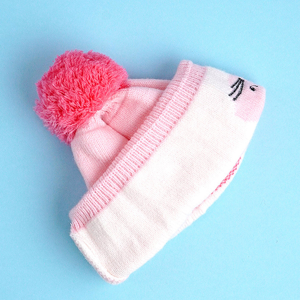 3pcs Pink Bunny Rabbit matching Beanie Winter Cap, Mufflers and Gloves set, 5-10 Years