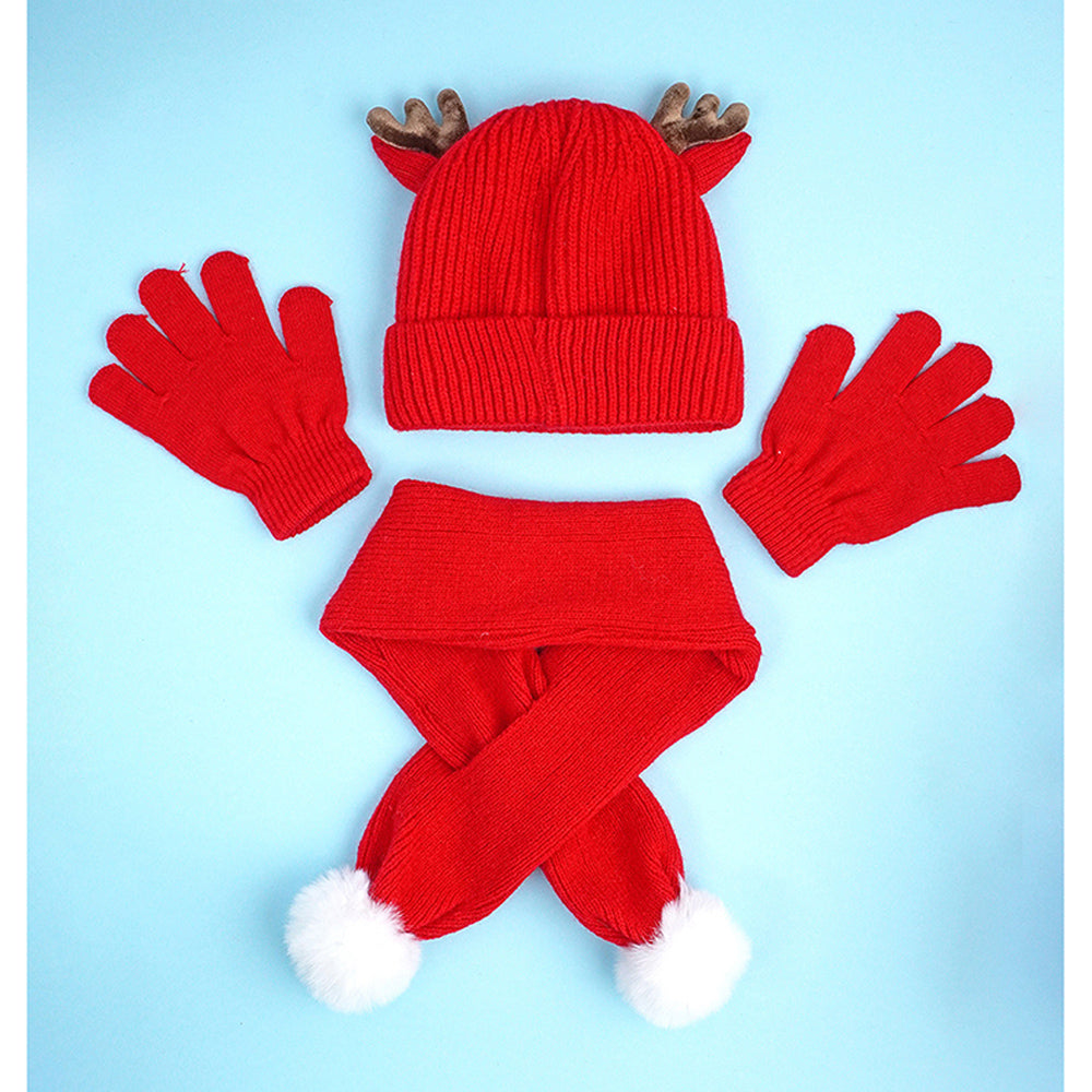 3pcs christmas Themed Winter Cap, Mufflers and Gloves, 4-8 Years
