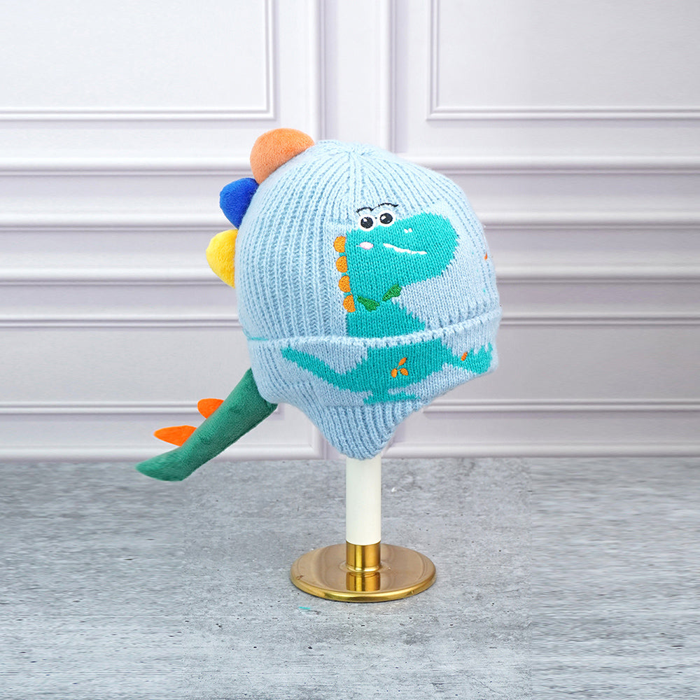 Light Blue 3d head and Tail Knitten woolen Winter Cap & Beanie, 3-10 Years