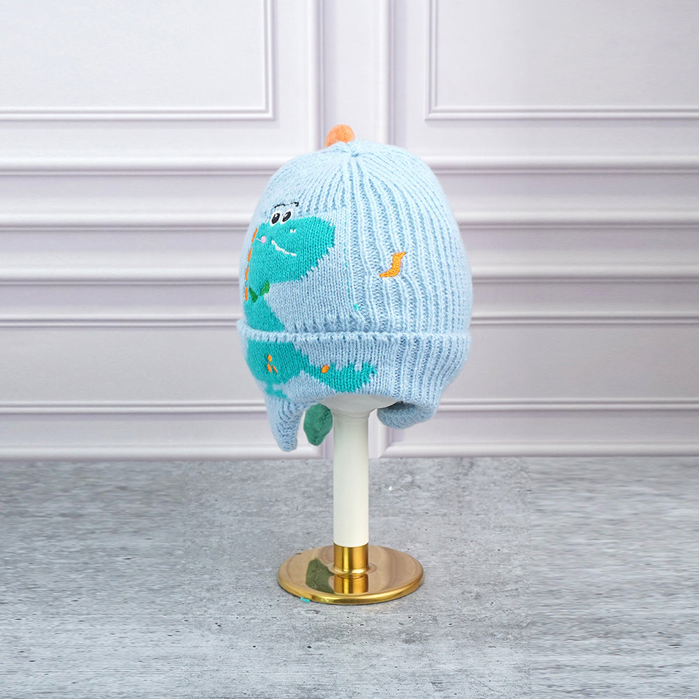 Light Blue 3d head and Tail Knitten woolen Winter Cap & Beanie, 3-10 Years