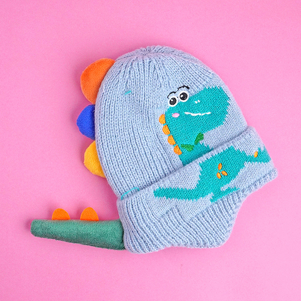 Light Blue 3d head and Tail Knitten woolen Winter Cap & Beanie, 3-10 Years