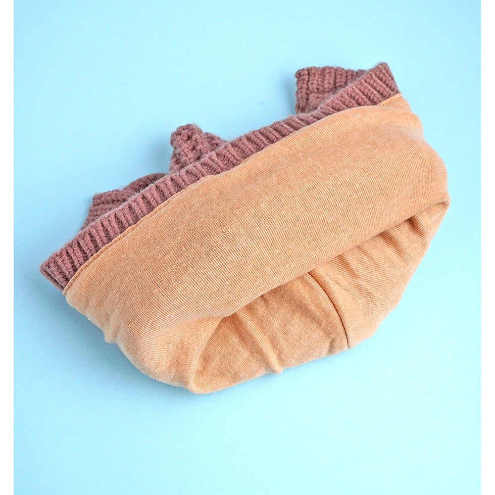 Brown Baby Horns Knitted soft Woolen Winter Cap with tie up, 6-18 months