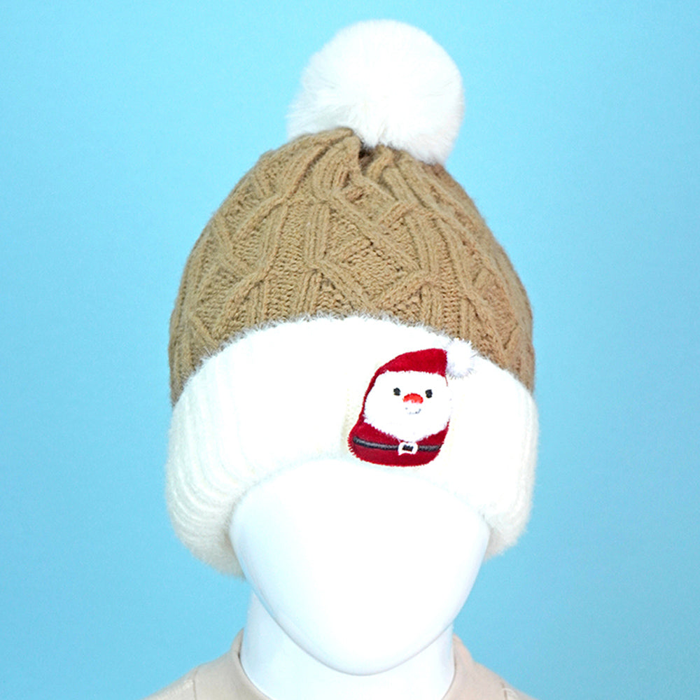Brown Santa Christmas themed Woolen Winter Cap Beanie for kids, 3-10 Years