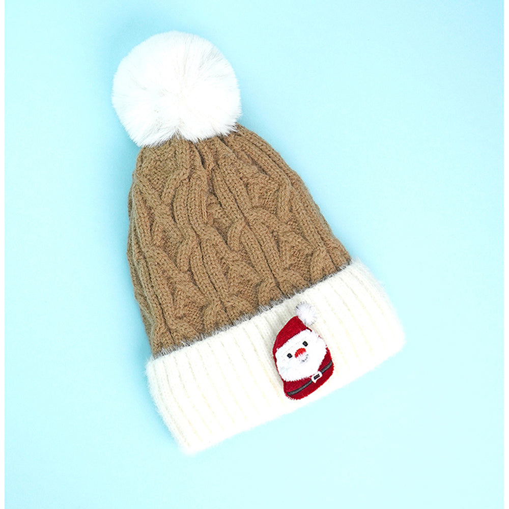 Brown Santa Christmas themed Woolen Winter Cap Beanie for kids, 3-10 Years