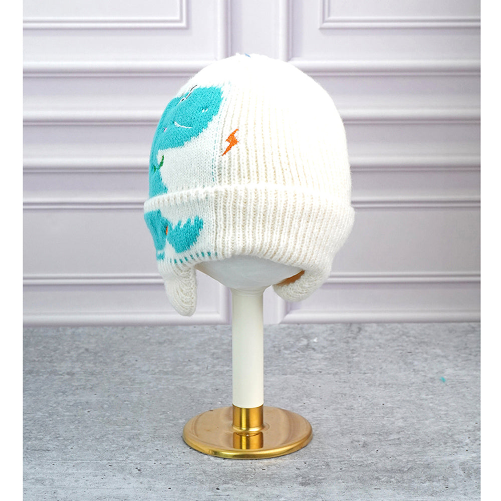Cream 3d head and Tail Knitten woolen Winter Cap & Beanie, 3-10 Years