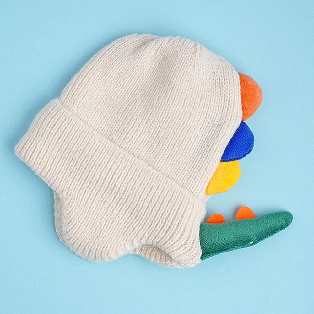 Cream 3d head and Tail Knitten woolen Winter Cap & Beanie, 3-10 Years