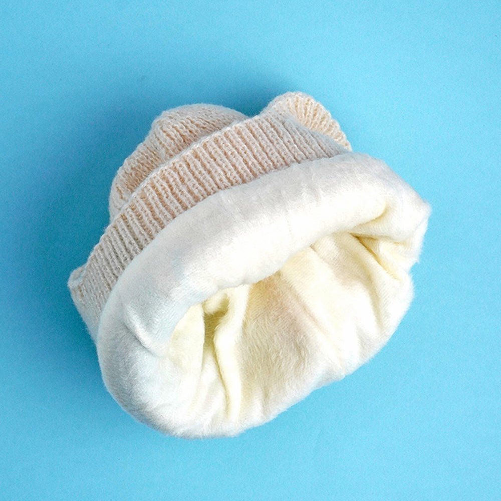 Cream 3d head and Tail Knitten woolen Winter Cap & Beanie, 3-10 Years