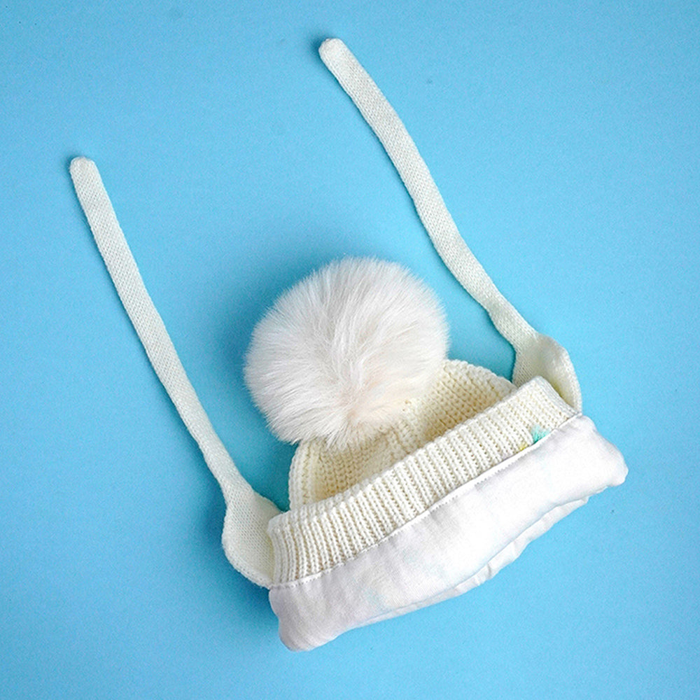 Cream Embroidered Rainbow Knitted Woolen Winter Cap/ Beanie for Kids, 3-10 Years