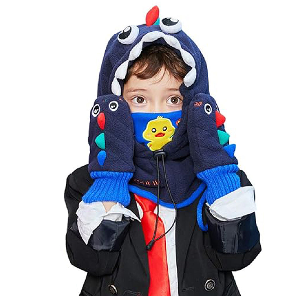 Knitted Dino Mini Heart themed Winter Cap covering  Neck , Ears and Head