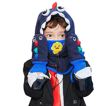 قبعة شتوية محبوكة على شكل قلب صغير من الديناصورات تغطي الرقبة والأذنين والرأس