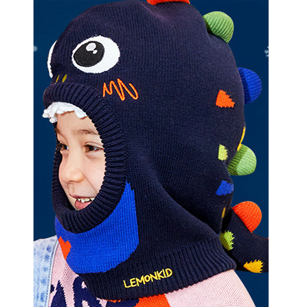 Knitted Dino Mini Heart themed Winter Cap covering  Neck , Ears and Head