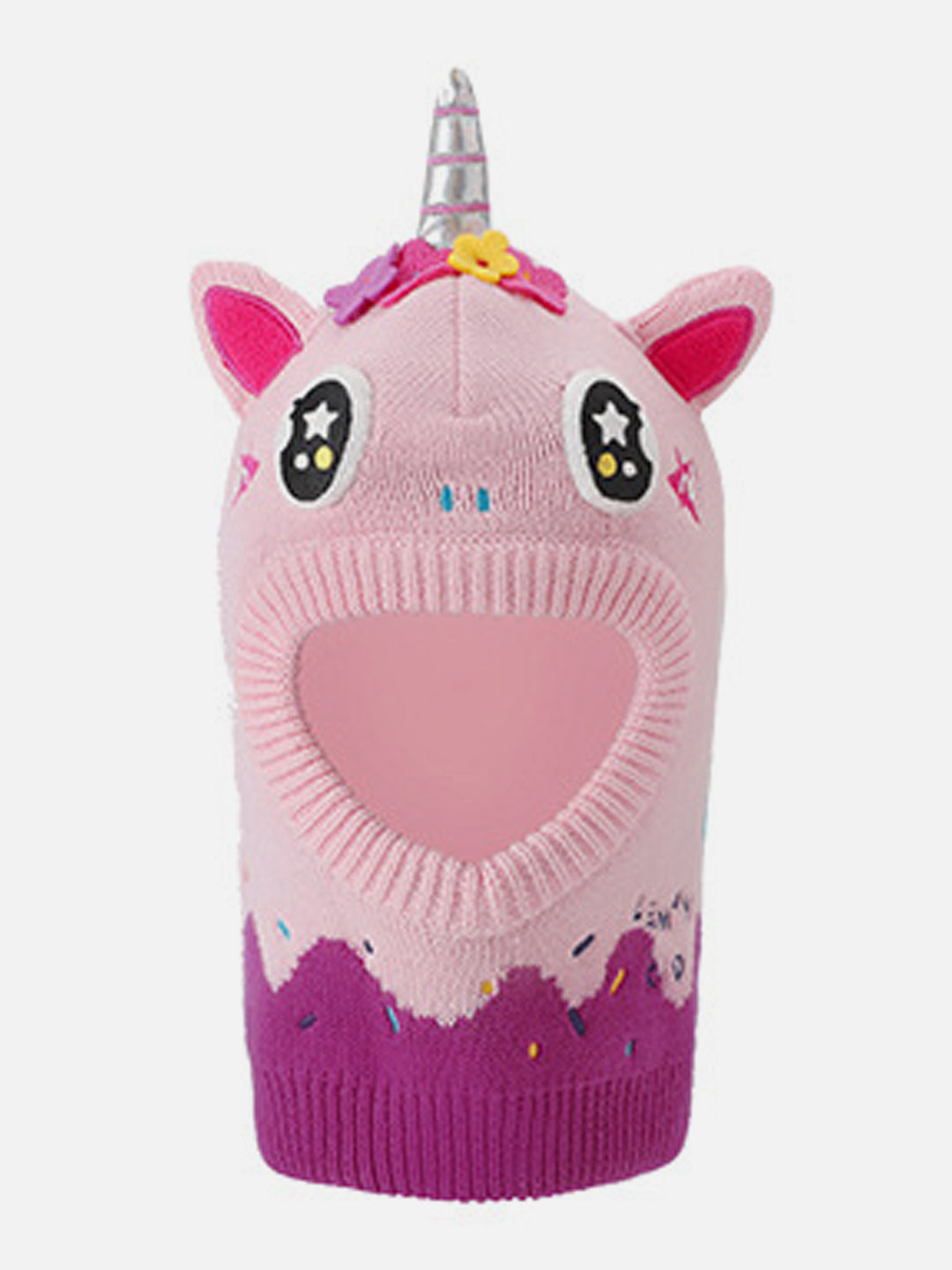 Knitted Pink Border Unicorn theme Winter Cap covering  Neck , Ears and Head
