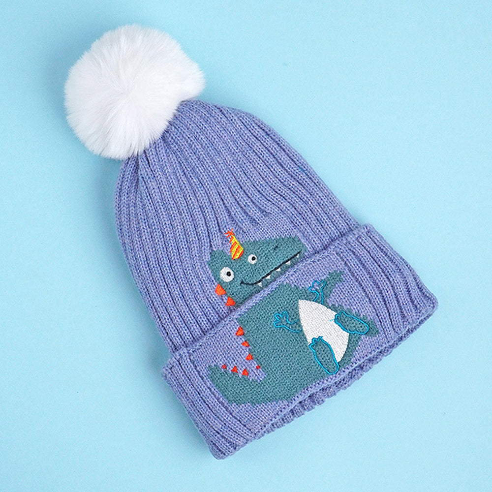 Little Surpise Box , 2pcs Blue party Dino themed Beanie Winter Cap with matching Long style Neck Mufflers for Kids, 4-10 Years