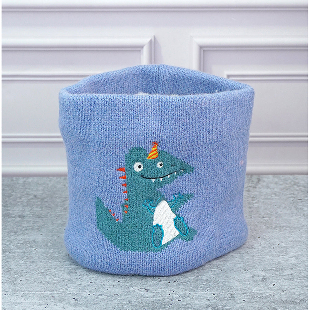2pcs themed Blue party Dino themed Beanie Winter Cap with matching Neck Cuff style Muffler for Kids, 4-10 Years