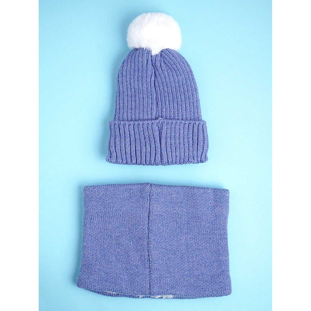 2pcs themed Blue party Dino themed Beanie Winter Cap with matching Neck Cuff style Muffler for Kids, 4-10 Years