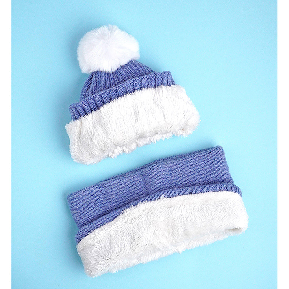 2pcs themed Blue party Dino themed Beanie Winter Cap with matching Neck Cuff style Muffler for Kids, 4-10 Years