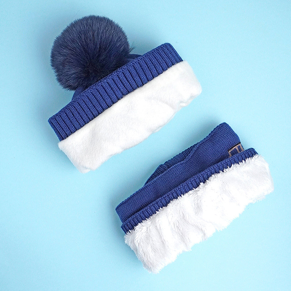 2pcs Dark Navy Cars themed Beanie Winter Cap with matching Neck Cuff style Muffler for Kids, 5-10 Years