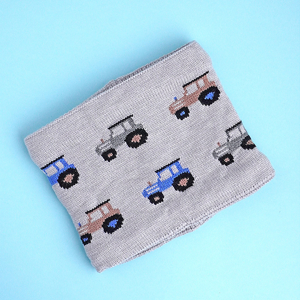 2pcs Grey Cars themed Beanie Winter Cap with matching Neck Cuff style Muffler for Kids, 5-10 Years