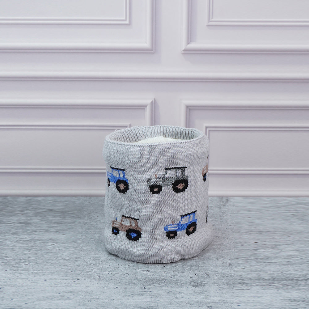 2pcs Grey Cars themed Beanie Winter Cap with matching Neck Cuff style Muffler for Kids, 5-10 Years