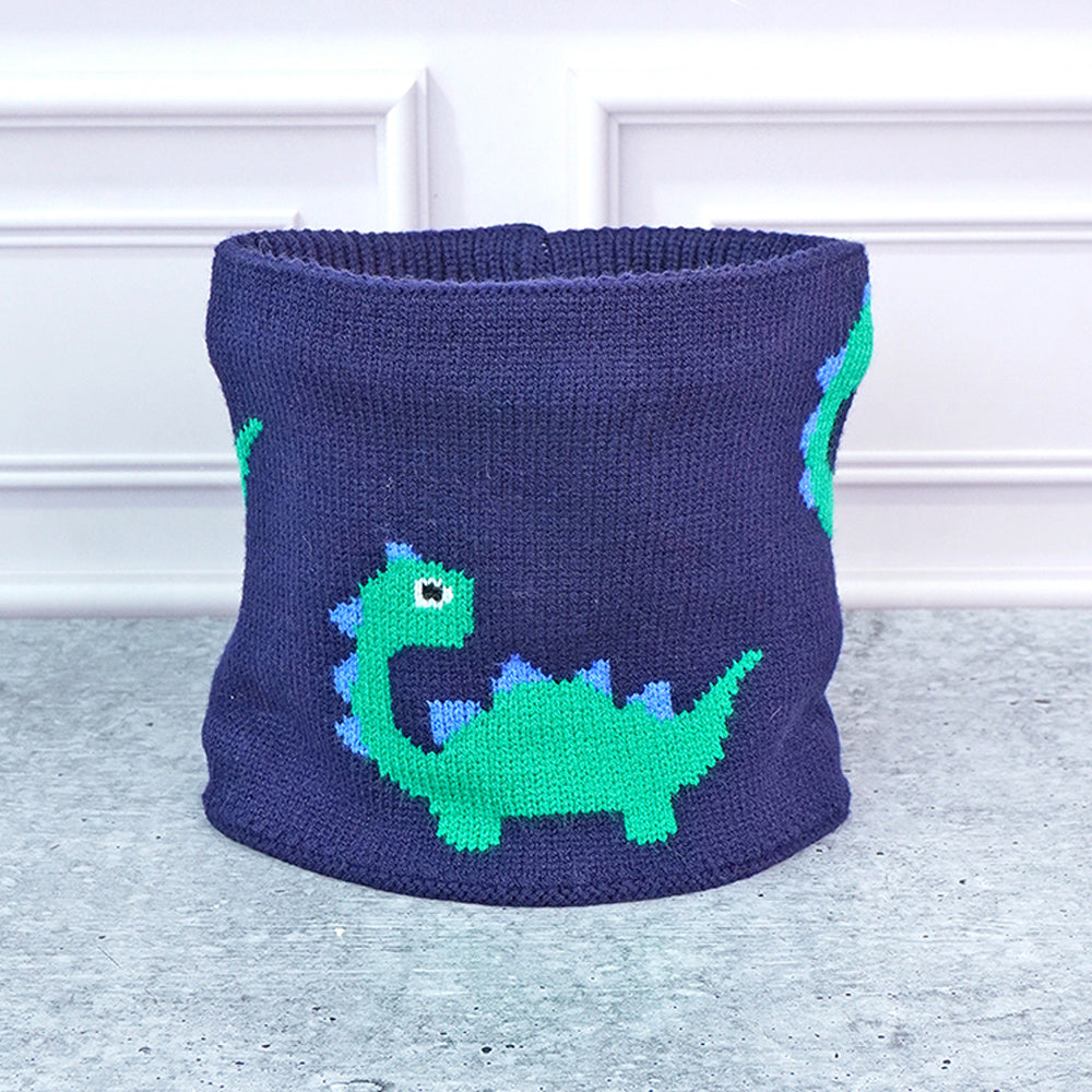 2pcs Blue Green Face Dino themed Beanie Winter Cap with matching Neck Cuff style Muffler for Kids