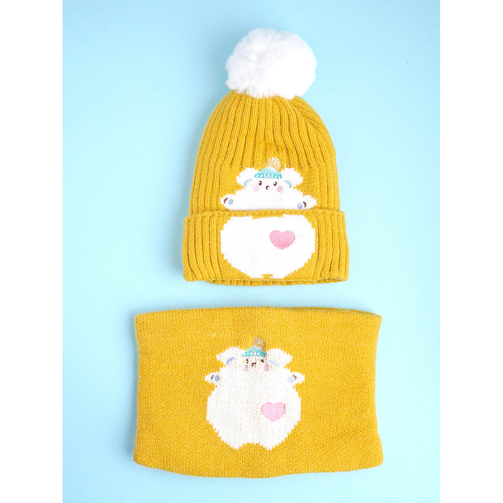 Little Surpise Box , 2pcs Occur White Bear themed Beanie Winter Cap with matching Neck Cuff style Muffler for Kids, 4-10 Years