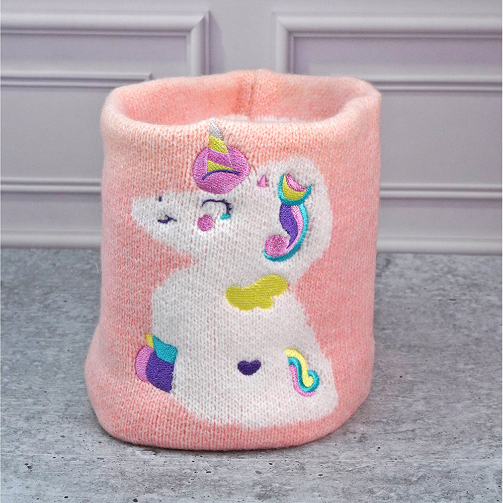 2pcs Peach Unicorn themed Beanie Winter Cap with matching Neck Cuff style Muffler for Kids, 4-10 Years