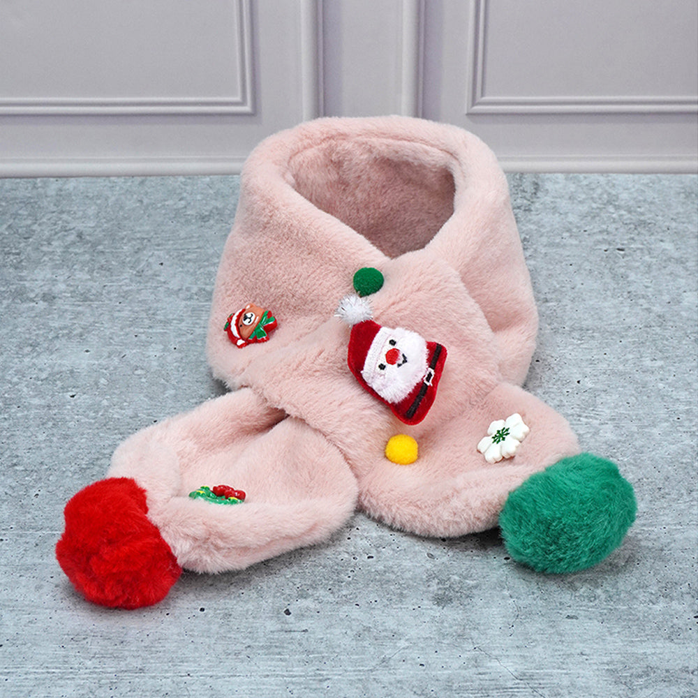 2pcs Pink Santa Christmas themed Winter Cap Beanie with matching Long style Neck Muffler for Kids, 3-10 Years