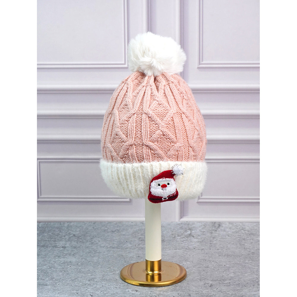 2pcs Pink Santa Christmas themed Winter Cap Beanie with matching Long style Neck Muffler for Kids, 3-10 Years