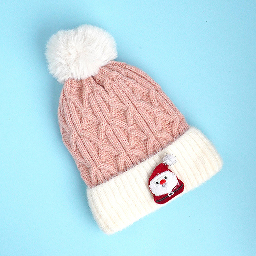 2pcs Pink Santa Christmas themed Winter Cap Beanie with matching Long style Neck Muffler for Kids, 3-10 Years