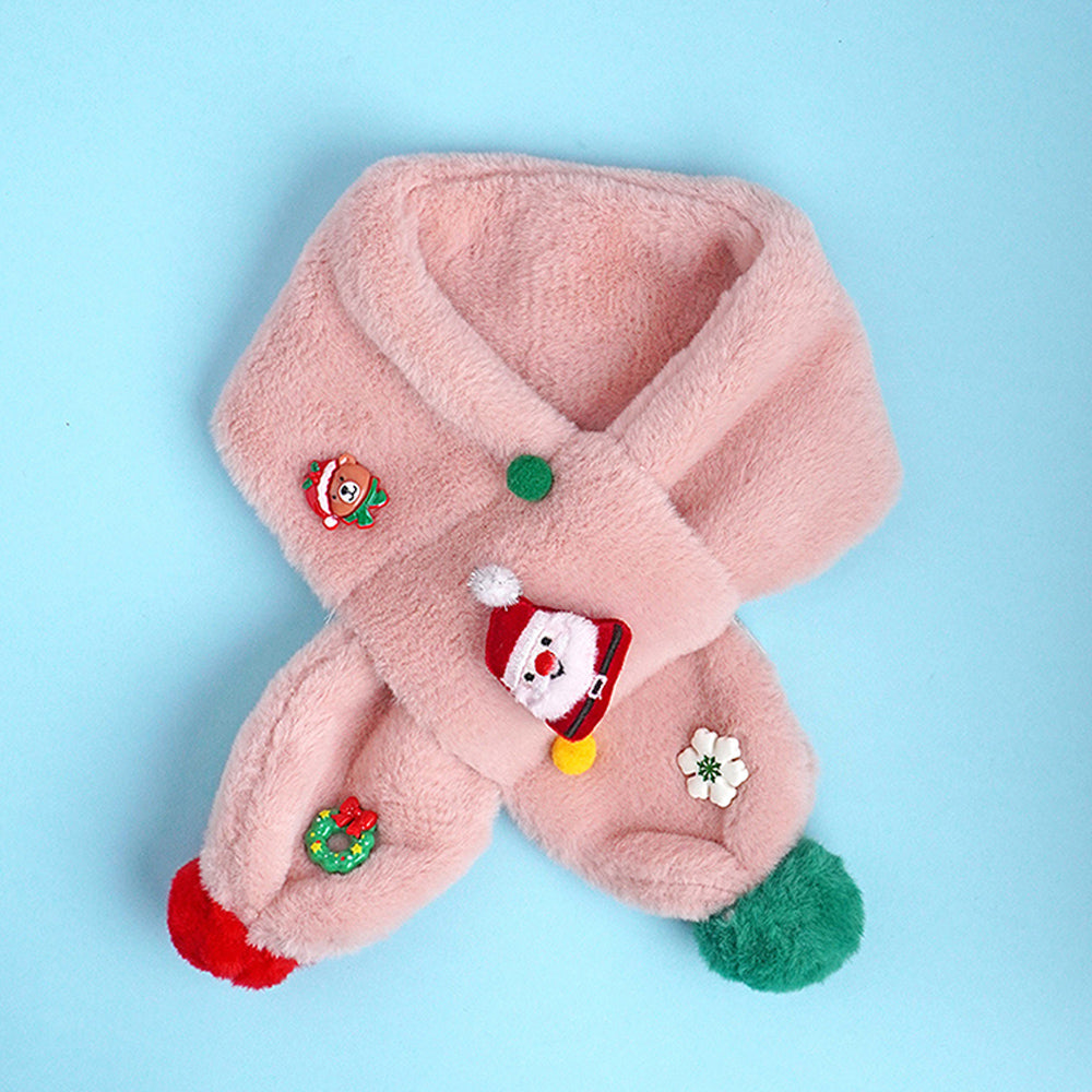 2pcs Pink Santa Christmas themed Winter Cap Beanie with matching Long style Neck Muffler for Kids, 3-10 Years