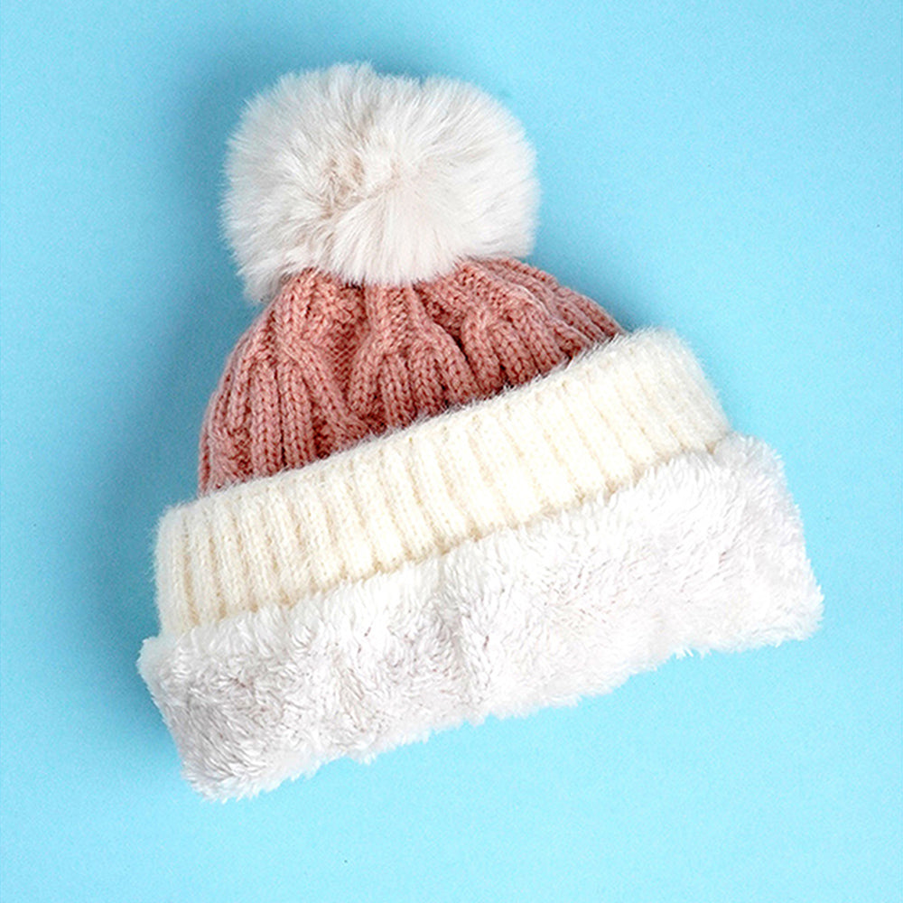 2pcs Pink Santa Christmas themed Winter Cap Beanie with matching Long style Neck Muffler for Kids, 3-10 Years