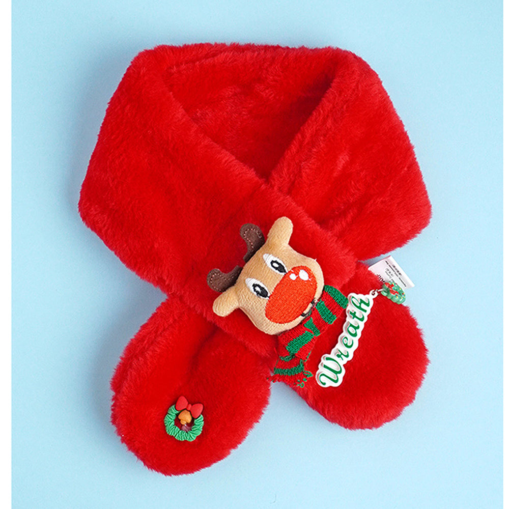 2pcs Red Reindeer themed Winter Cap Beanie with matching Long style Neck Muffler for Kids, 3-10 Years