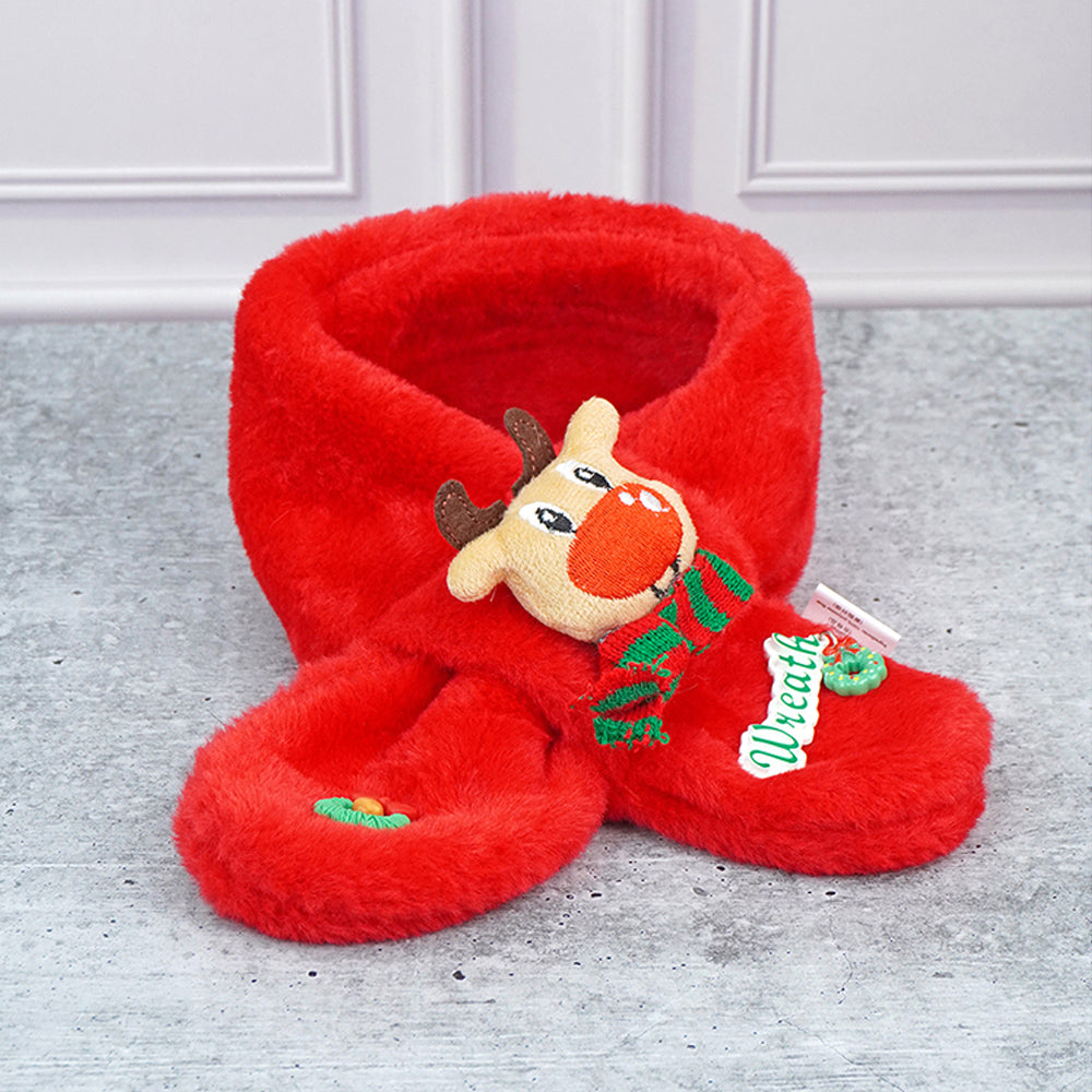 2pcs Red Reindeer themed Winter Cap Beanie with matching Long style Neck Muffler for Kids, 3-10 Years