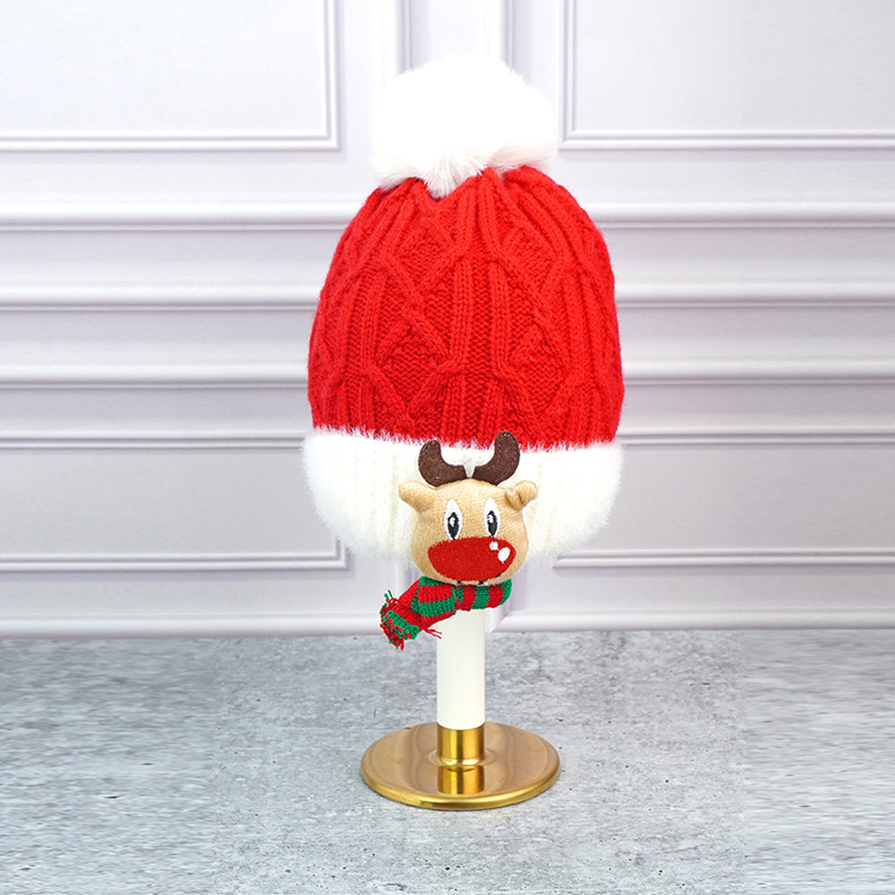 2pcs Red Reindeer themed Winter Cap Beanie with matching Long style Neck Muffler for Kids, 3-10 Years