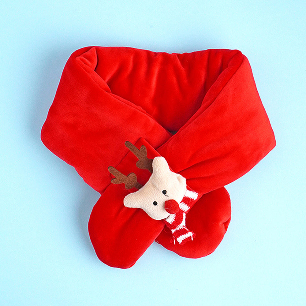 2pcs Red Nose Reindeer themed Winter Cap Beanie with matching Long style Neck Muffler for Kids, 3-10 Years