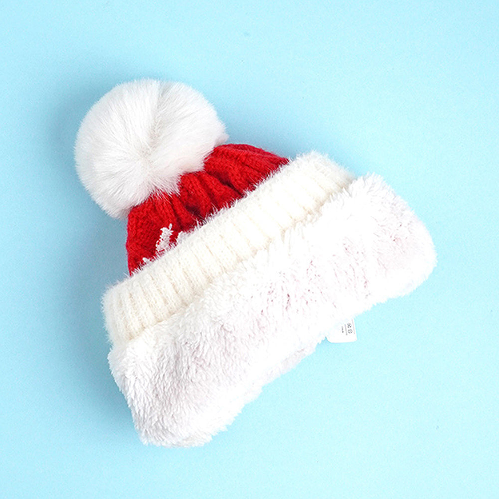 2pcs Red Nose Reindeer themed Winter Cap Beanie with matching Long style Neck Muffler for Kids, 3-10 Years