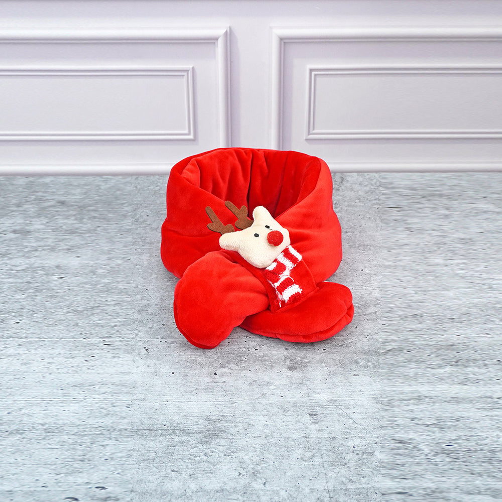 2pcs Red Nose Reindeer themed Winter Cap Beanie with matching Long style Neck Muffler for Kids, 3-10 Years
