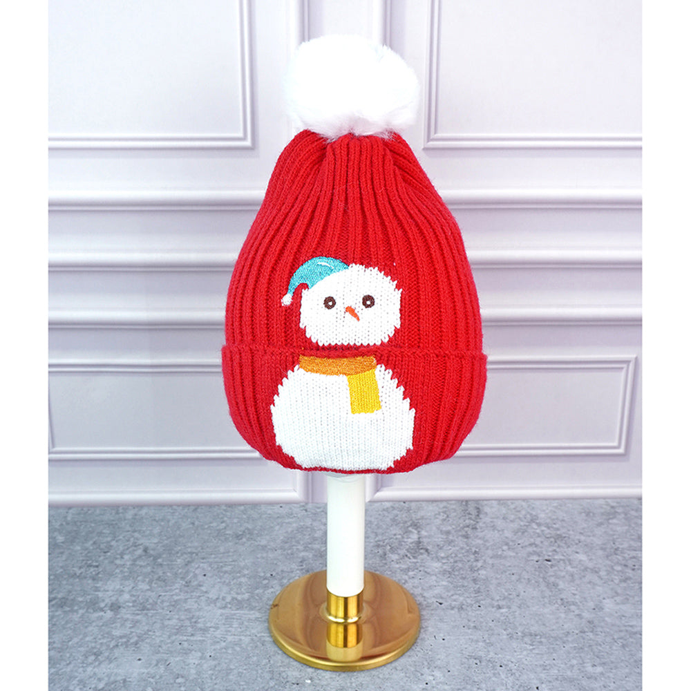 2Pcs Red Snowman Themed Beanie Winter Cap With Matching Long Style Neck Mufflers For Kids, 4-10 Years