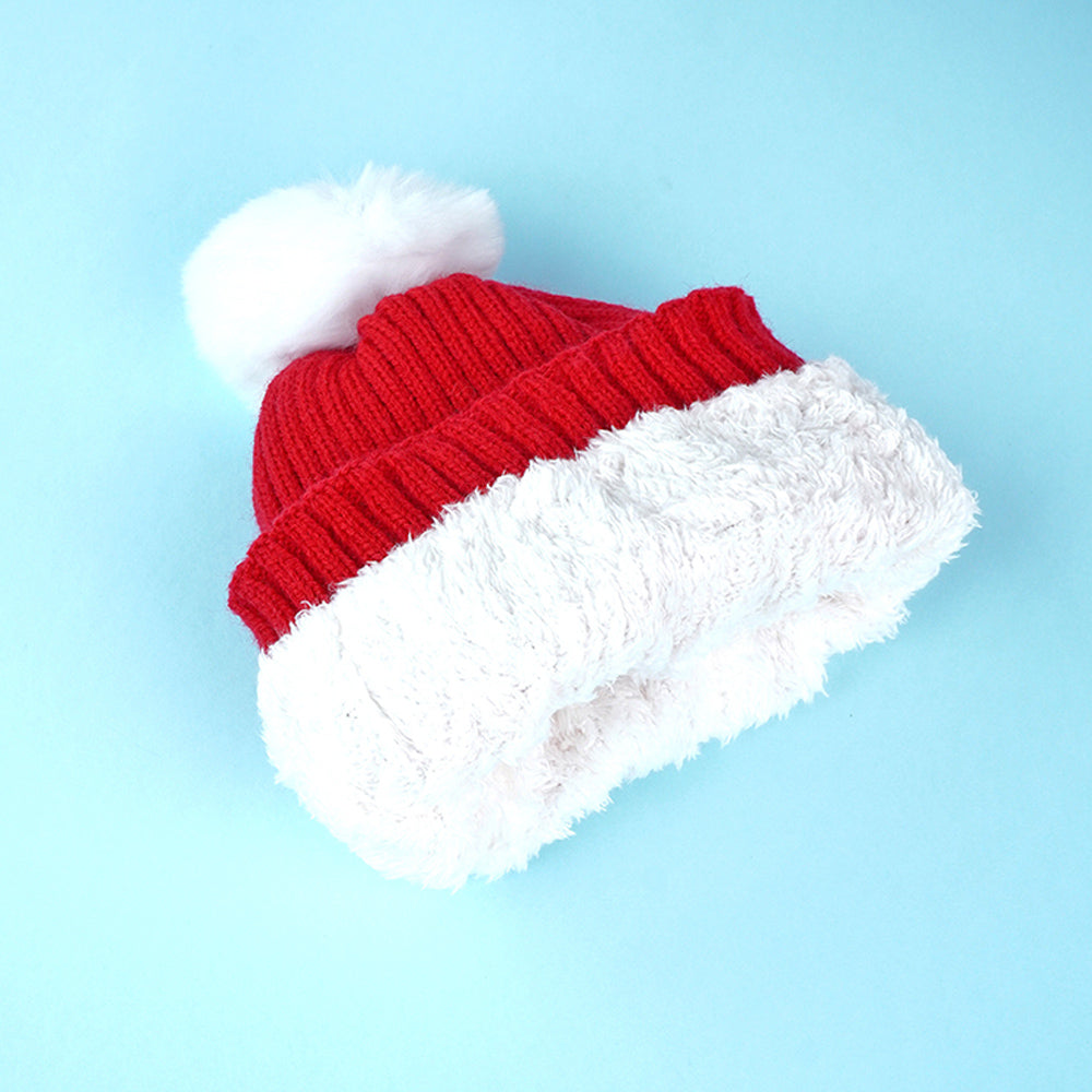 2Pcs Red Snowman Themed Beanie Winter Cap With Matching Long Style Neck Mufflers For Kids, 4-10 Years