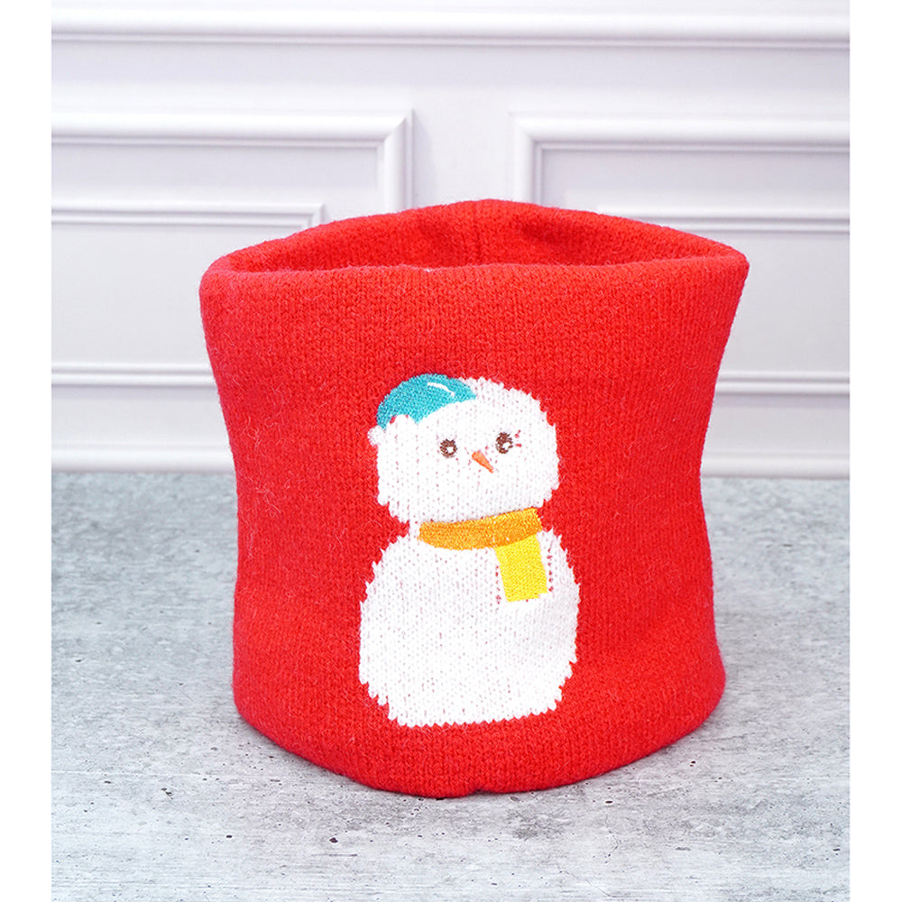2pcs Red Snowman themed Beanie Winter Cap with matching Neck Cuff style Muffler for Kids, 4-10 Years