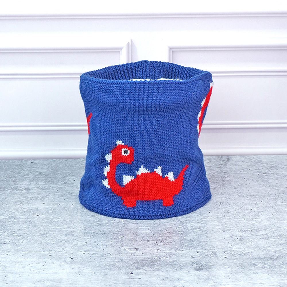 2pcs Blue Red Face Dino themed Beanie Winter Cap with matching Neck Cuff style Muffler for Kids